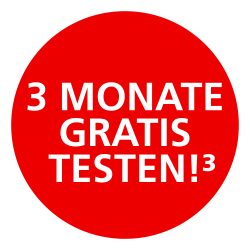Banner mit Aufschrift "3 Monate gratis testen!³"