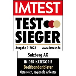 Testsiegel der IMTEST 2023 für Testsieg in der Kategorie Breitbandanbieter (Österreich, regionale Anbieter)