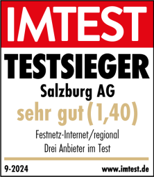Testsiegel der IMTEST 2024 für Testsieg in der Kategorie Festnetz-Internet / regional (Drei Anbieter im Test)