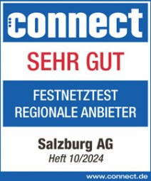 Testsiegel 2024 der connect mit Auszeichnung "Sehr gut" in Kategorie Festnetztest regionale Anbieter